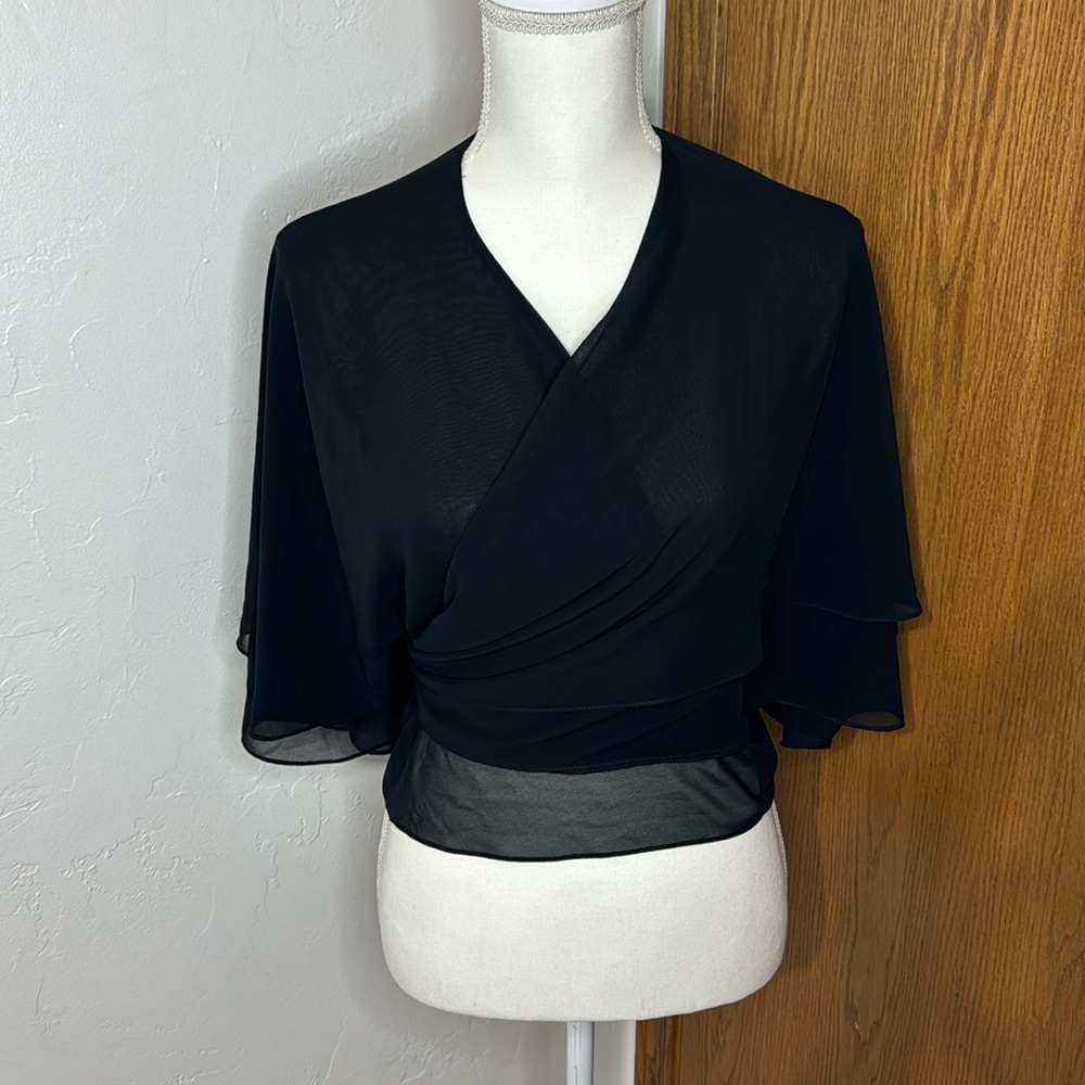 Alex Evenings black chiffon flutter sleeve bolero top OS